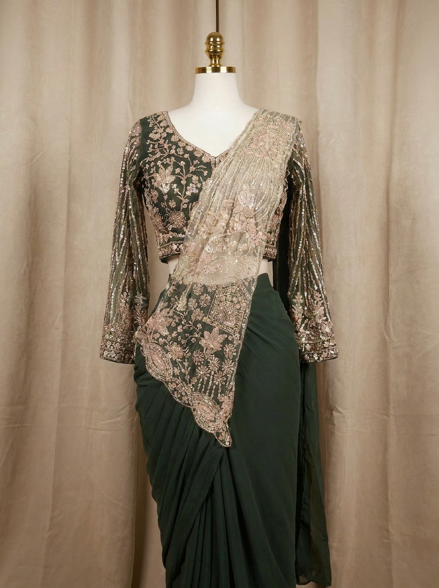 SARELLE Green ready-to-wear saree set by ELARA CPH