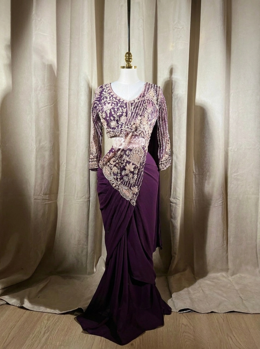 SARELLE Purple ready-to-wear saree set by ELARA CPH