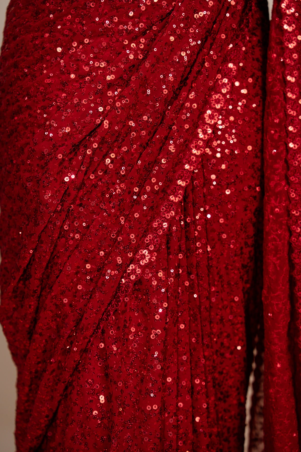 NALA Ruby Red ready-to-wear georgette saree set by ELARA CPH