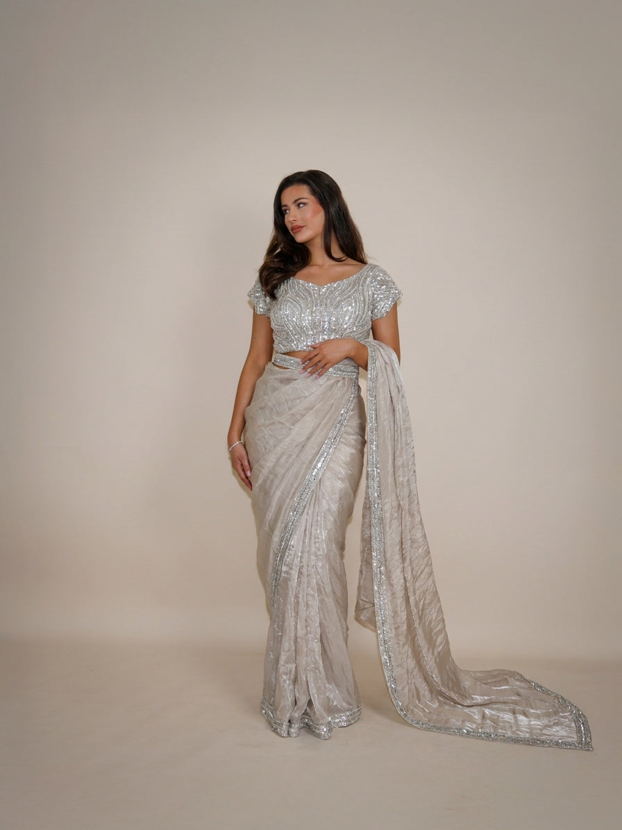 ELISHA Pearl Beige ready-to-wear saree set by ELARA CPH