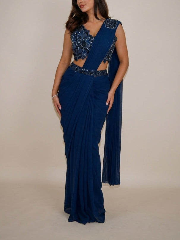 NYRA Blue ready-to-wear saree set by ELARA CPH