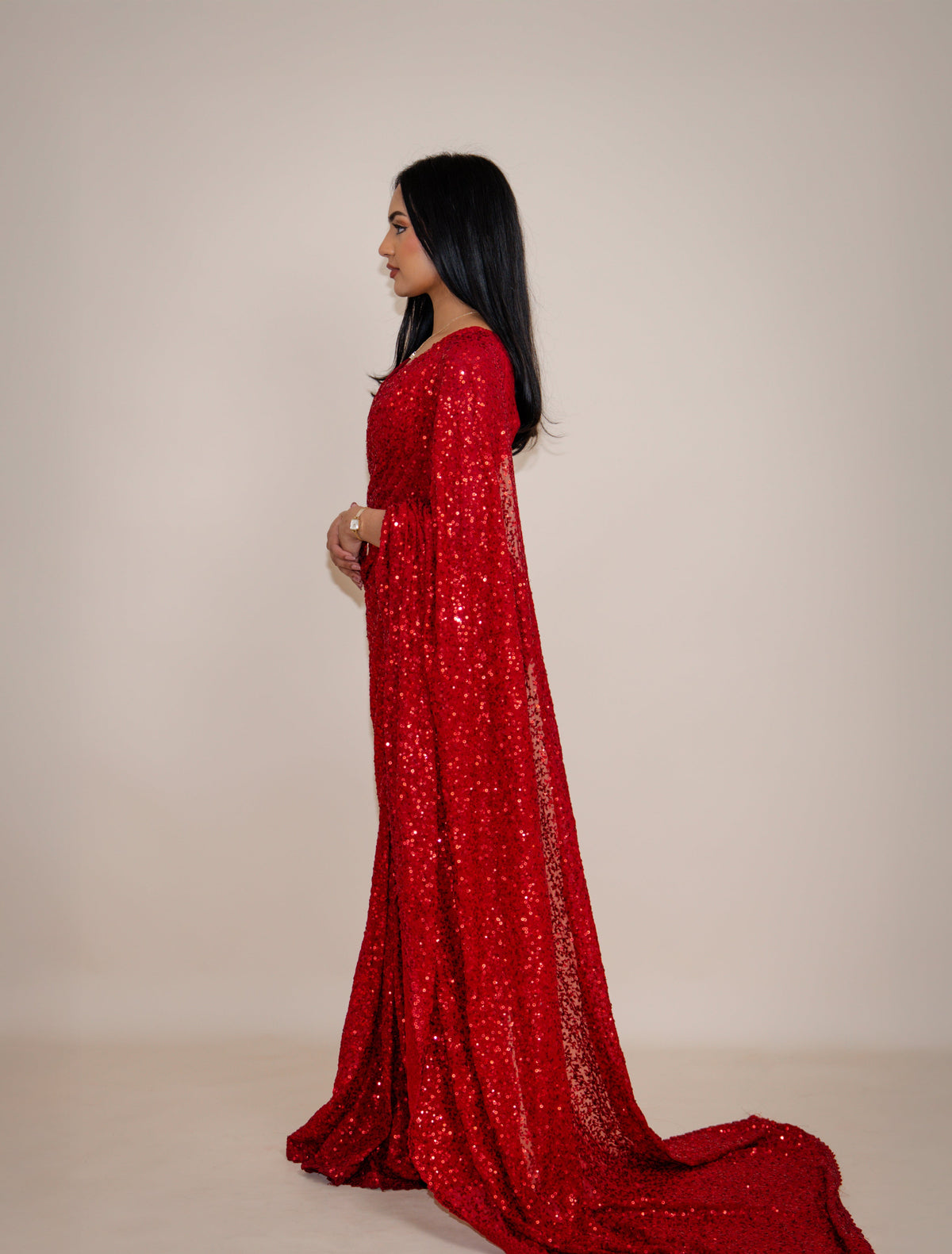 NALA Ruby Red ready-to-wear georgette saree set by ELARA CPH