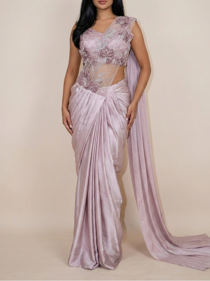 MAYA Pink ready-to-wear saree set by ELARA CPH