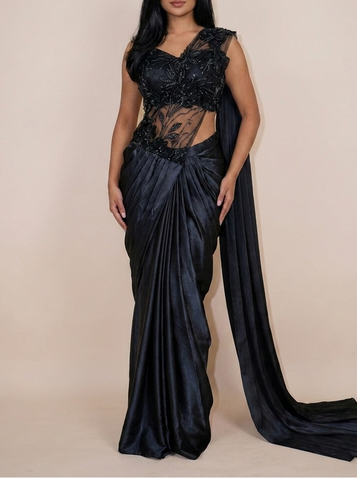 MAYA Black ready-to-wear saree set by ELARA CPH
