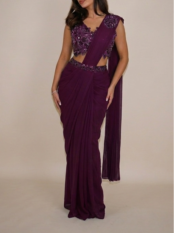 NYRA Purple ready-to-wear saree set by ELARA CPH