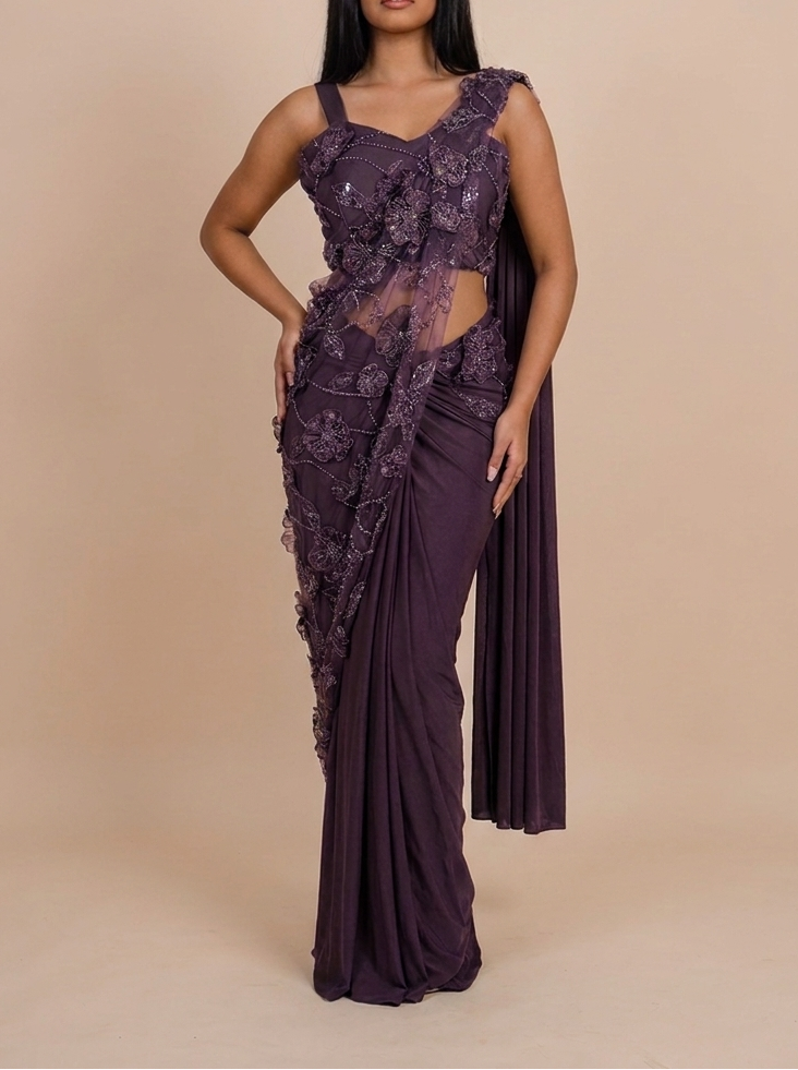 FLORA Deep Purple ready-to-wear saree set by ELARA CPH
