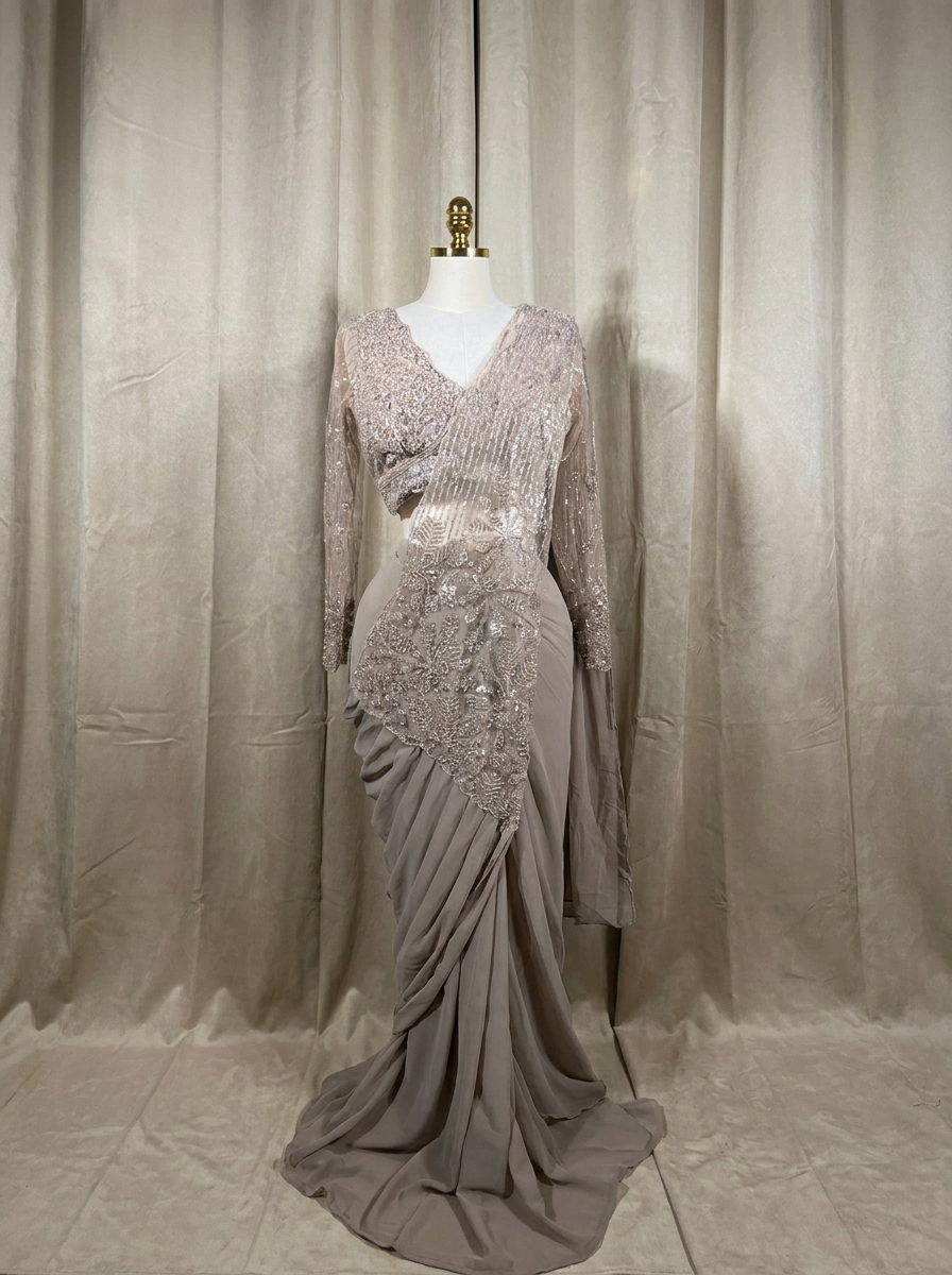 SARELLE Cream ready-to-wear saree set by ELARA CPH