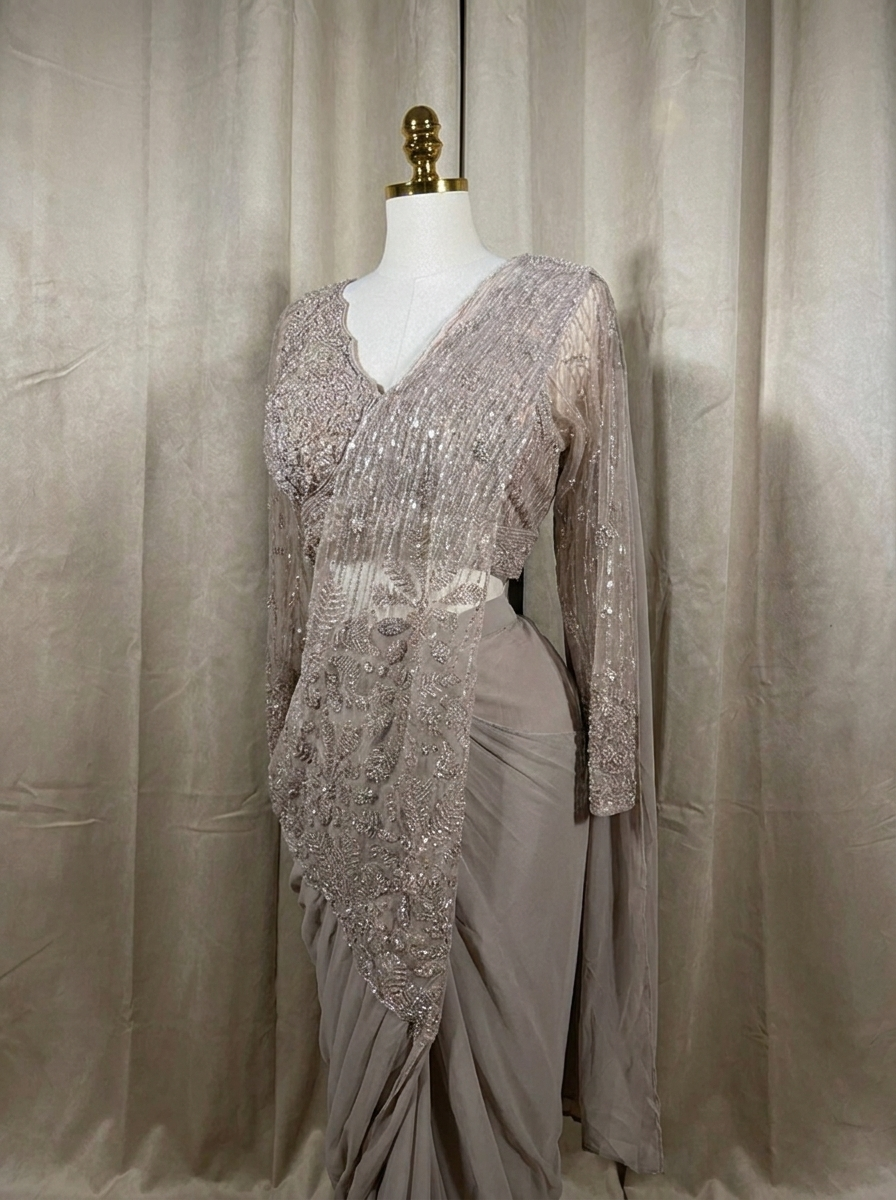 SARELLE Cream ready-to-wear saree set by ELARA CPH