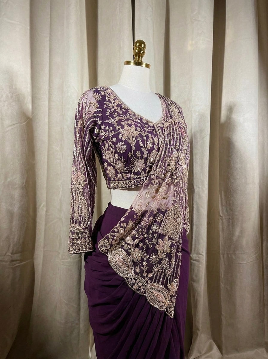 SARELLE Purple ready-to-wear saree set by ELARA CPH