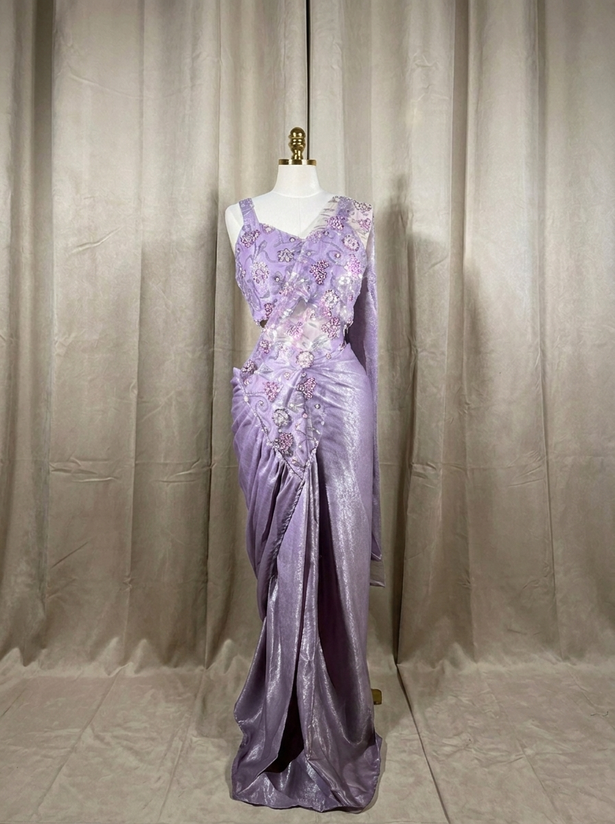 LIA Lilac Purple ready-to-wear saree set by ELARA CPH