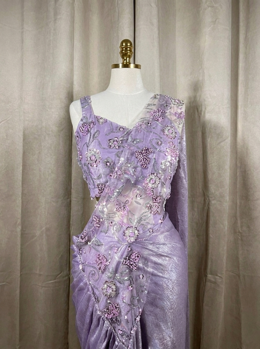 LIA Lilac Purple ready-to-wear saree set by ELARA CPH