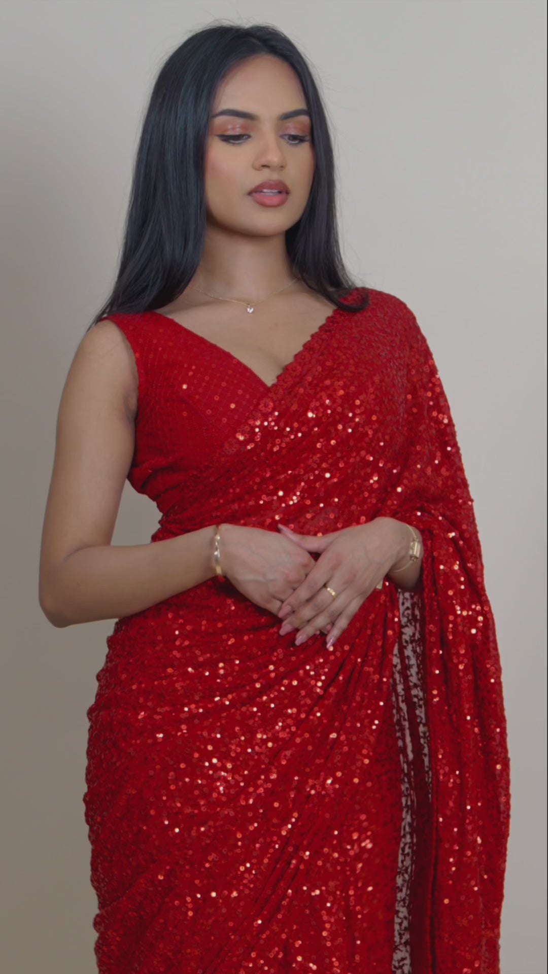 NALA Ruby Red ready-to-wear georgette saree set by ELARA CPH