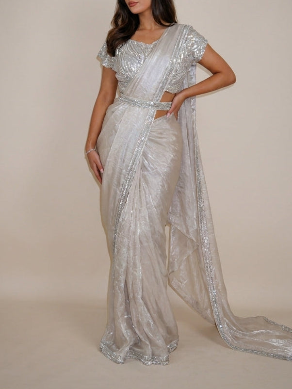 ELISHA Pearl Beige ready-to-wear saree set by ELARA CPH