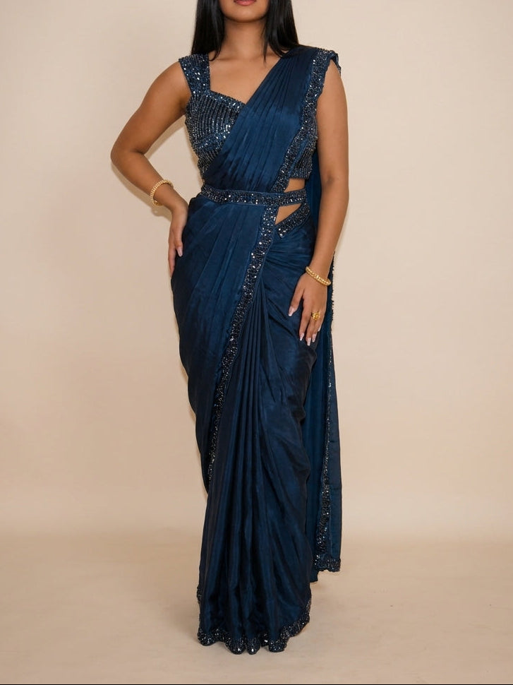 ELISHA Dark Blue ready-to-wear saree set by ELARA CPH
